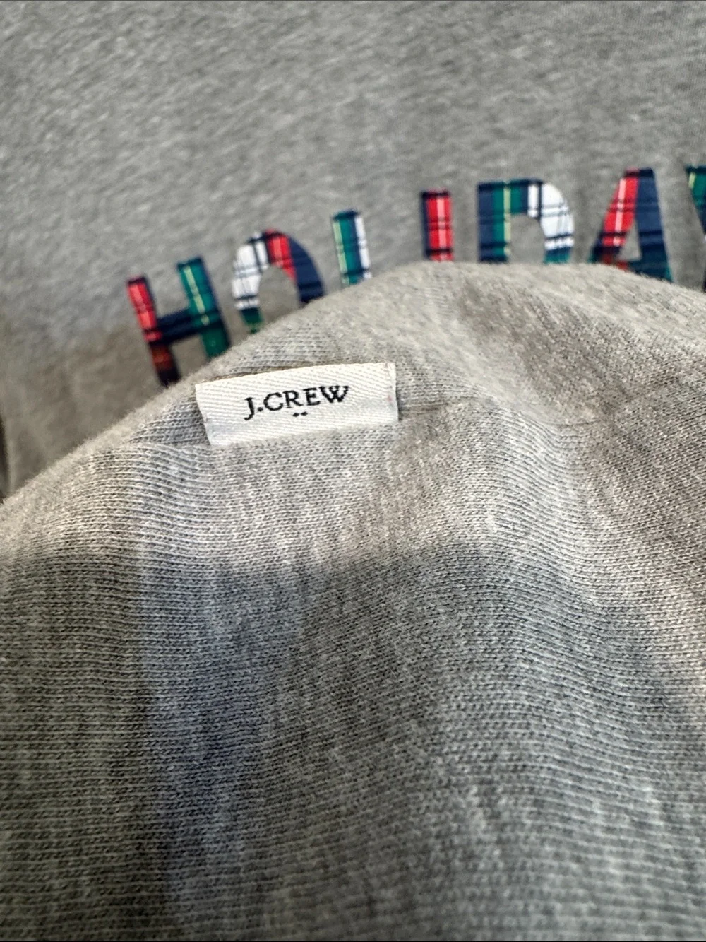 J. Crew Gray Holiday Crew Plaid Lettering Long-Sleeve Tee